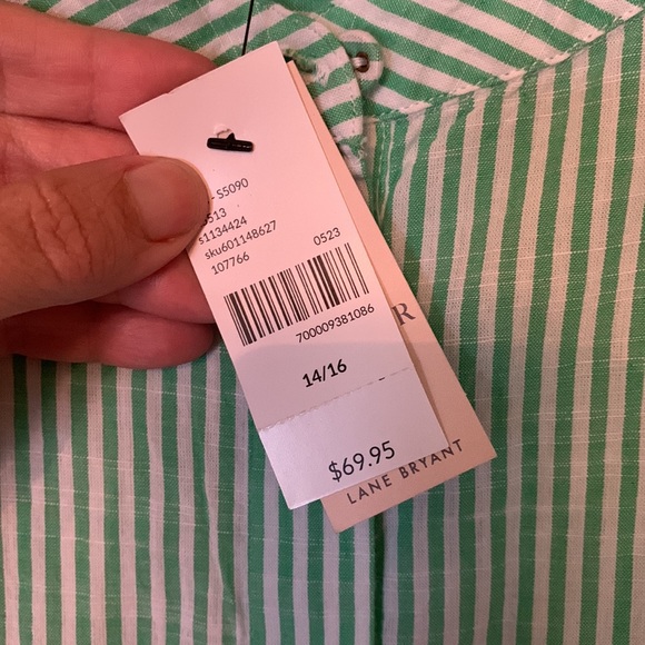 NWT Lane Bryant green striped long sleeve button front top size 14/16 - Picture 5 of 5